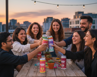 Group of friends enjoying a rooftop party with Bhangra Blends